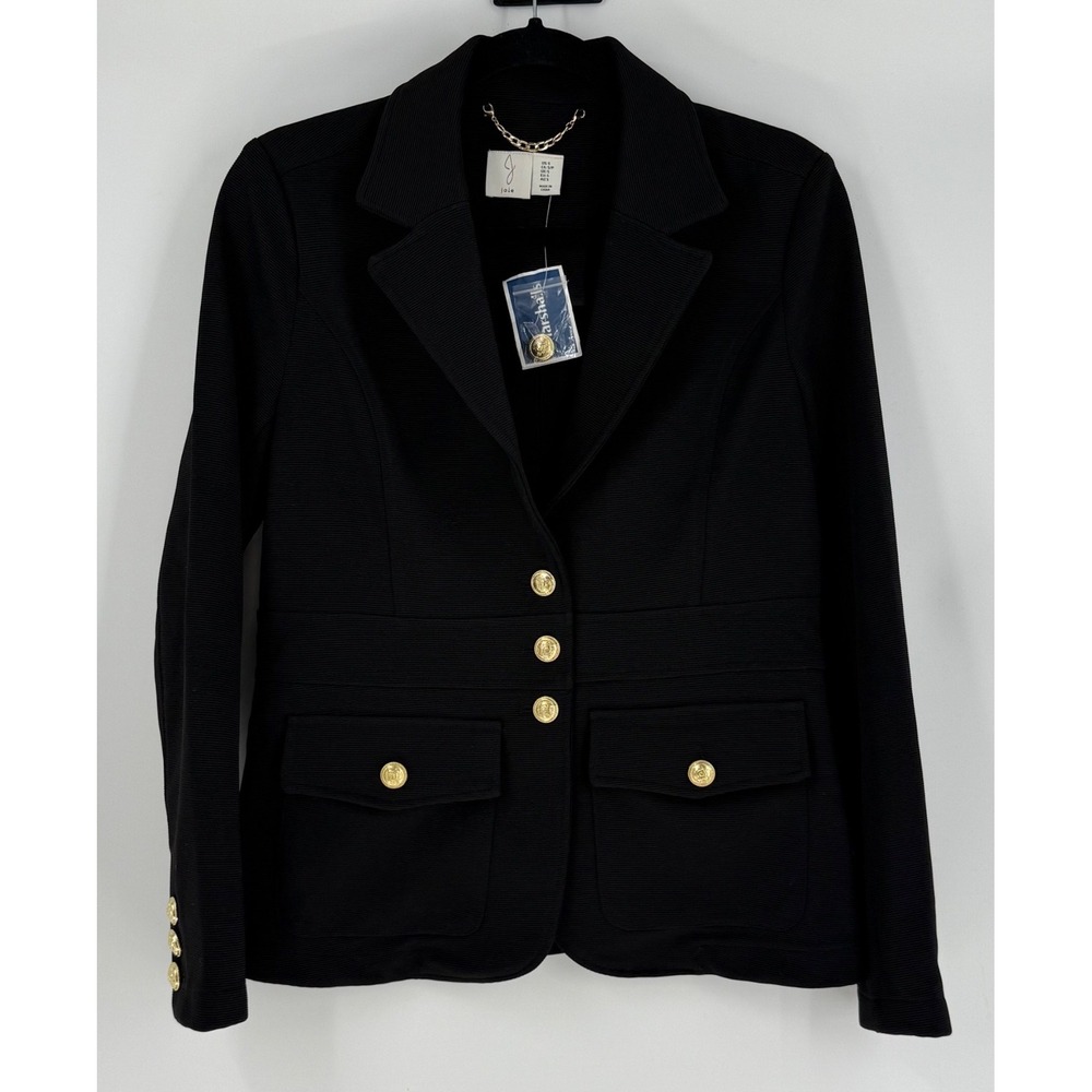 Joie Womens NWT Black Textured Knit Military Blazer Gold Crest Buttons Size S